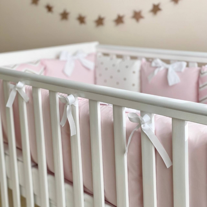 Set lenjerie patut bebe 7 piese Dots roz (3)
